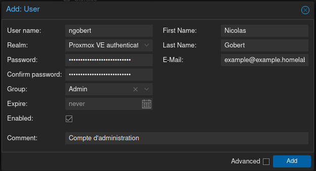Création utilisateur admin